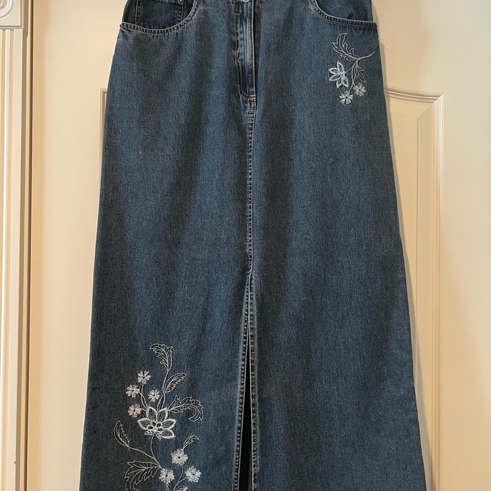 Embroidered Blue Denim Skirt